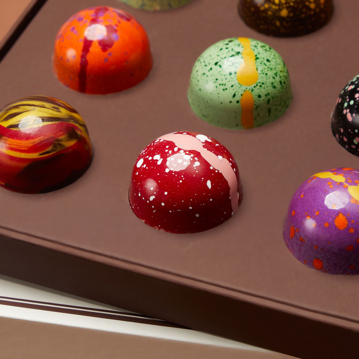 NC Chocolatier Hand-Painted Bon Bons 12 Piece — Kosher Artisan Chocolate Gift Box, Raspberry Espresso Pistachio