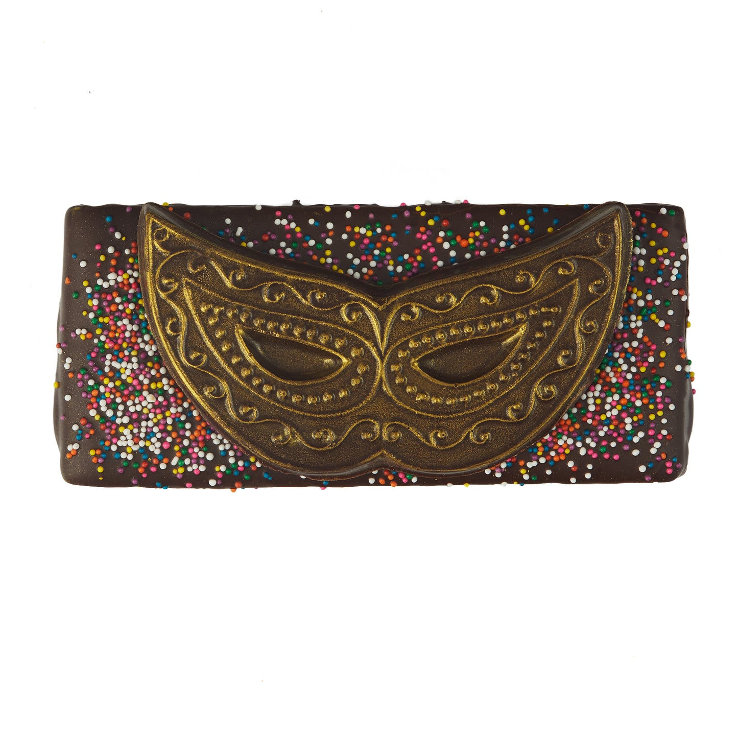 Gold Painted Purim Mask on Chocolate Covered Graham Cracker