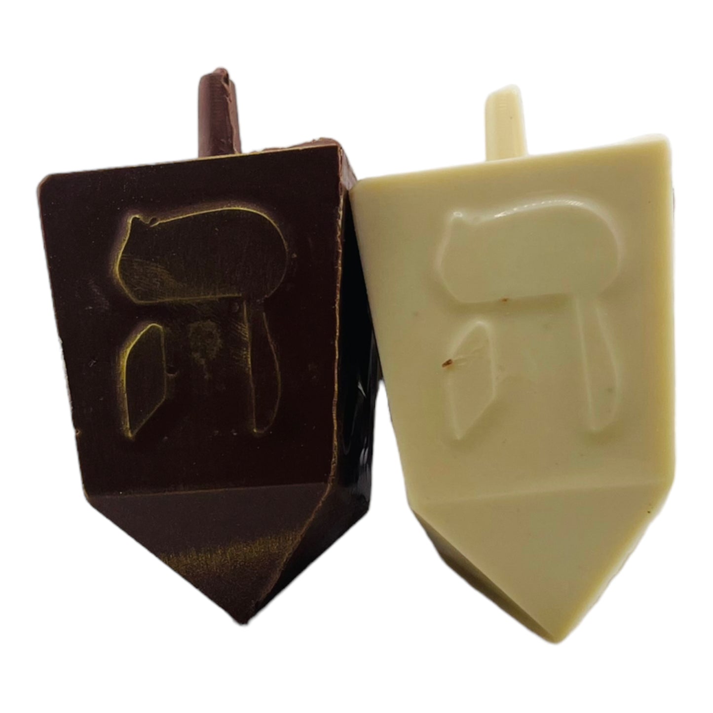 Solid Chocolate Dreidel - Milk, White & Dark Belgian Chocolate